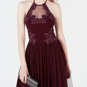 Blondie Nites Juniors Applique Floral Halter Gown